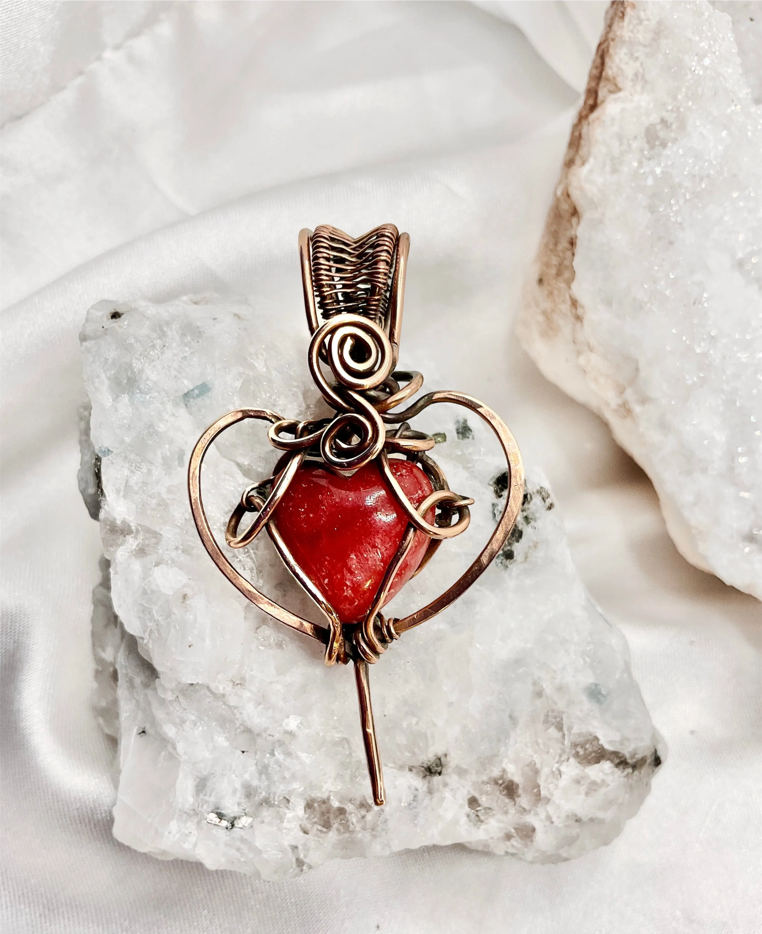 Rhodochrosite Heart Wire Wrapped Pendant