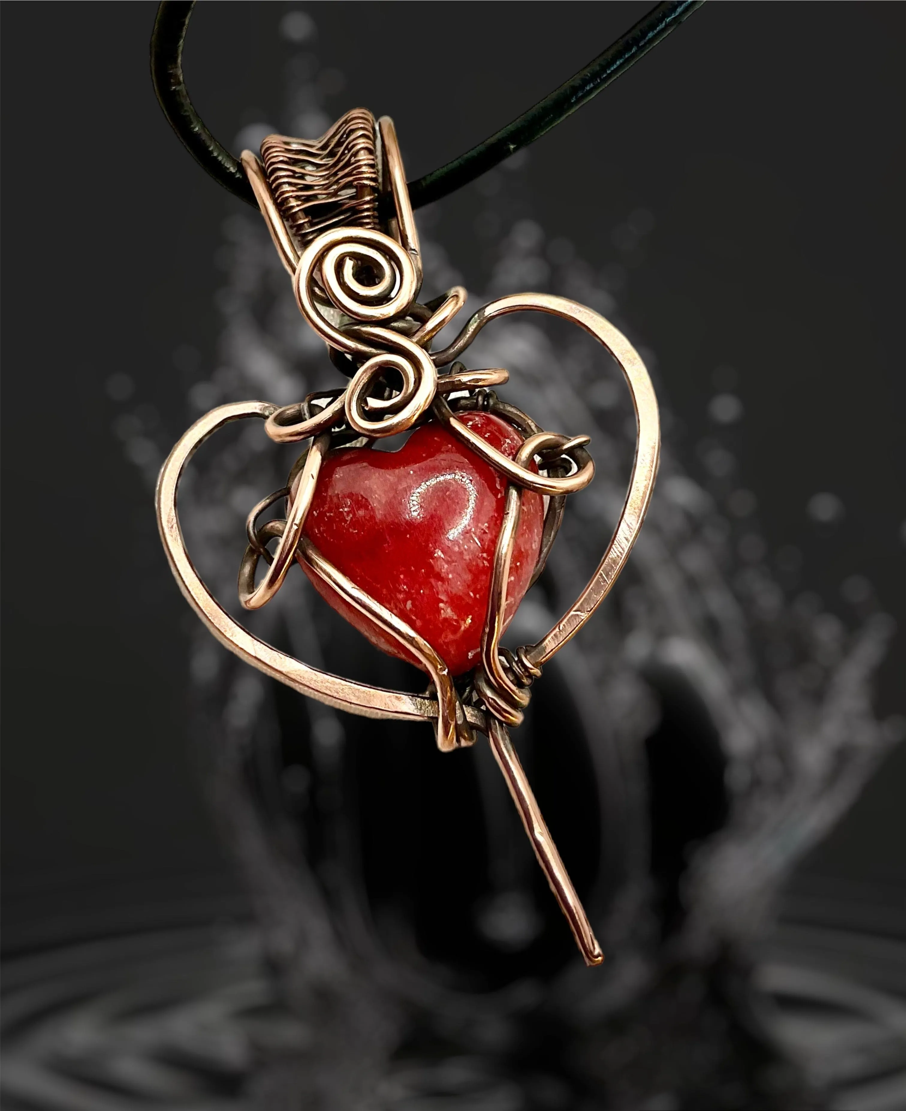 Rhodochrosite Heart Wire Wrapped Pendant