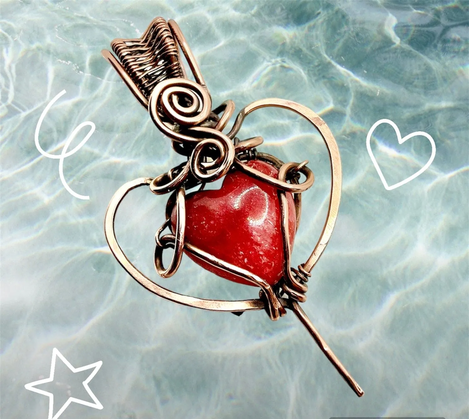 Rhodochrosite Heart Wire Wrapped Pendant