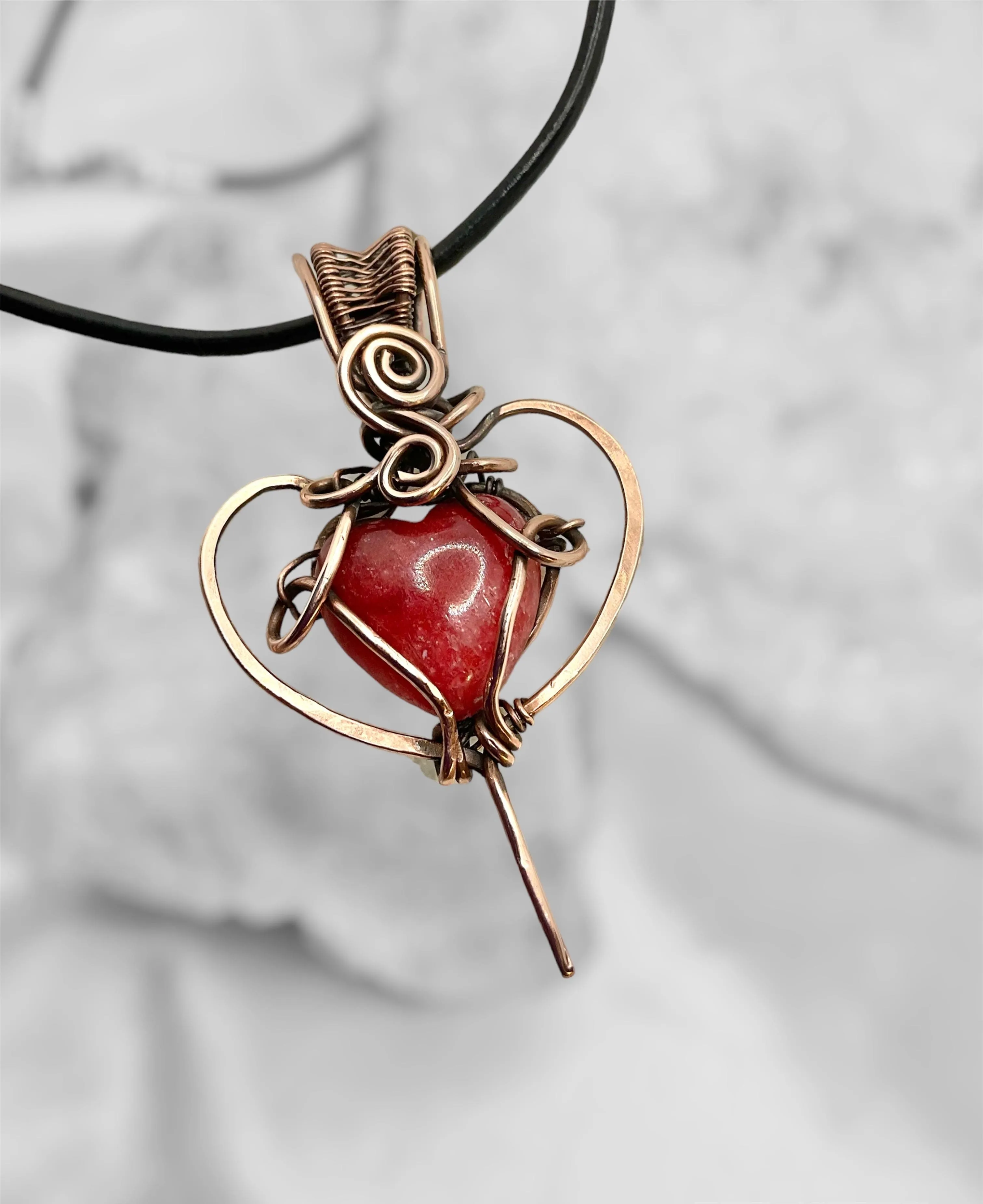 Rhodochrosite Heart Wire Wrapped Pendant