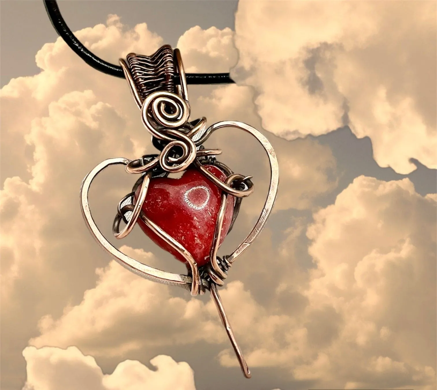 Rhodochrosite Heart Wire Wrapped Pendant