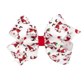 Santa Printed Grosgrain Hair Bow on Clippie