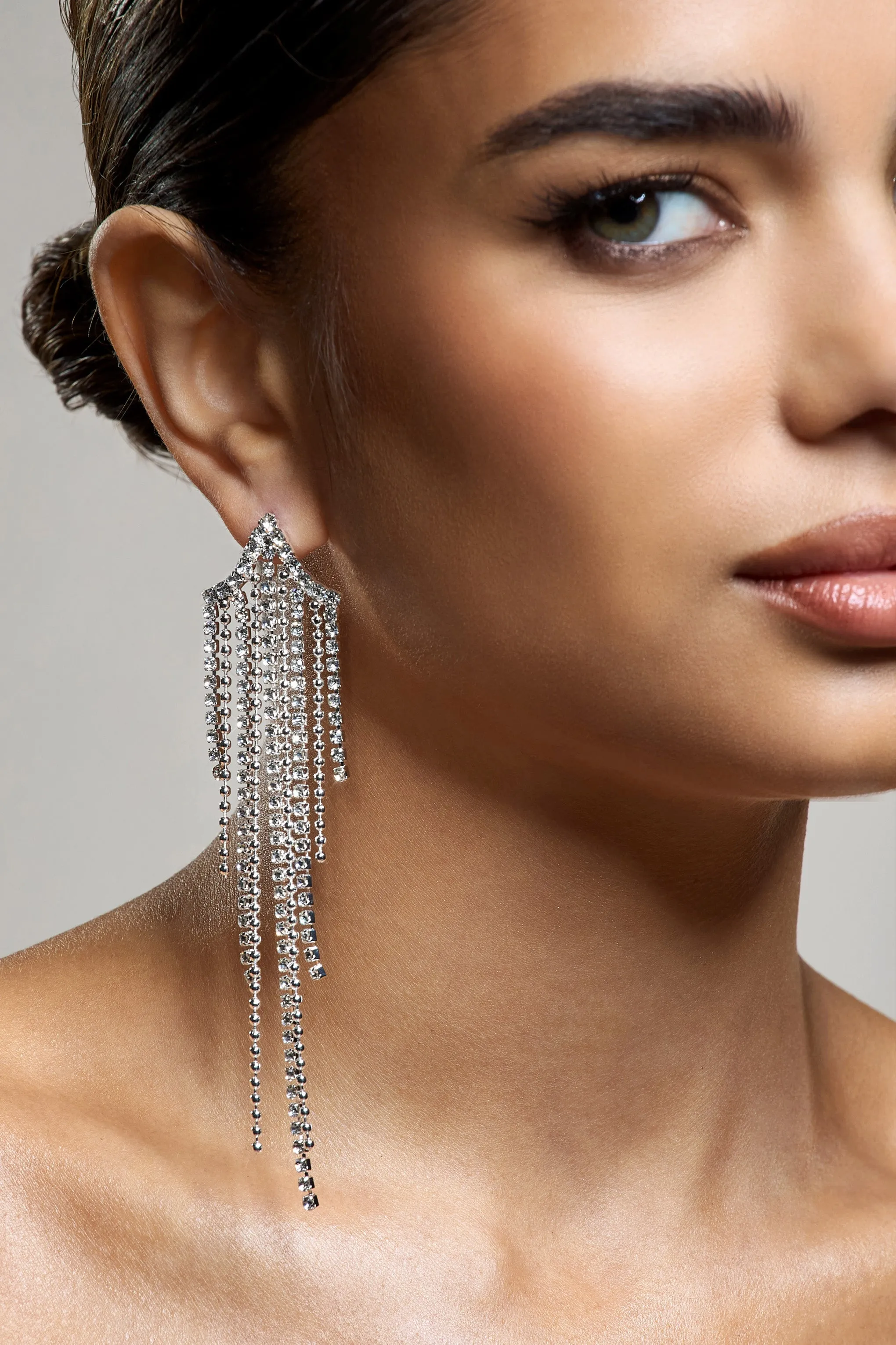 Sense | Silver Diamante Tassel Earrings