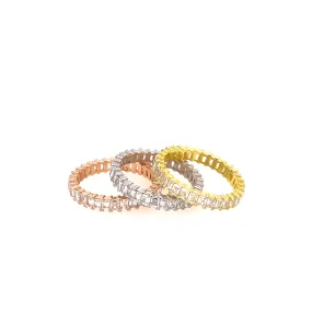 Set Of Tricolor Rings With CZ Baguette Stones