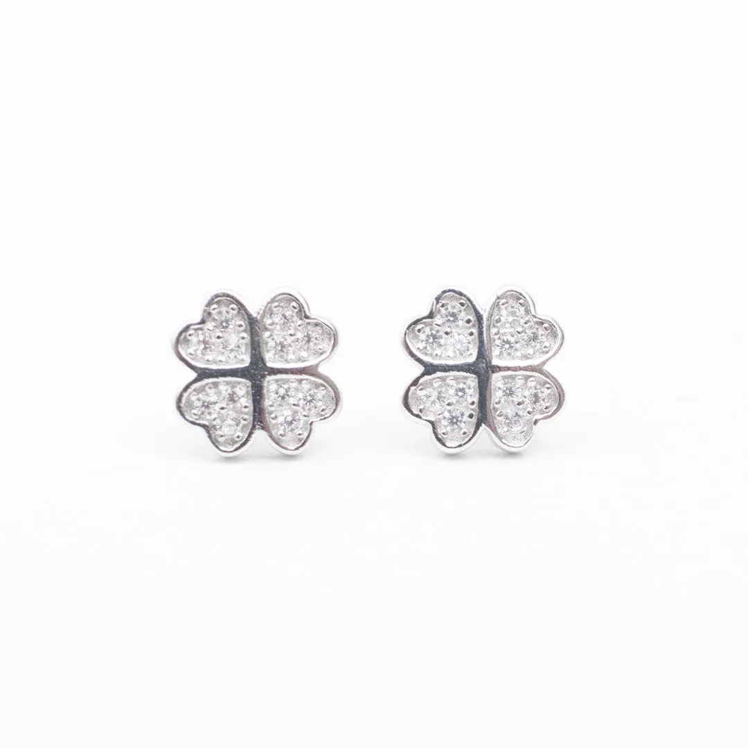 Silver Crystal Clover Studs