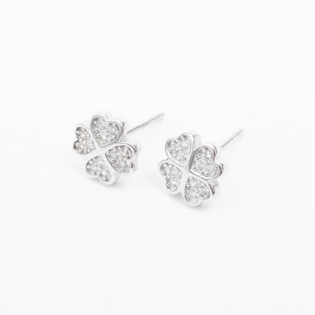 Silver Crystal Clover Studs