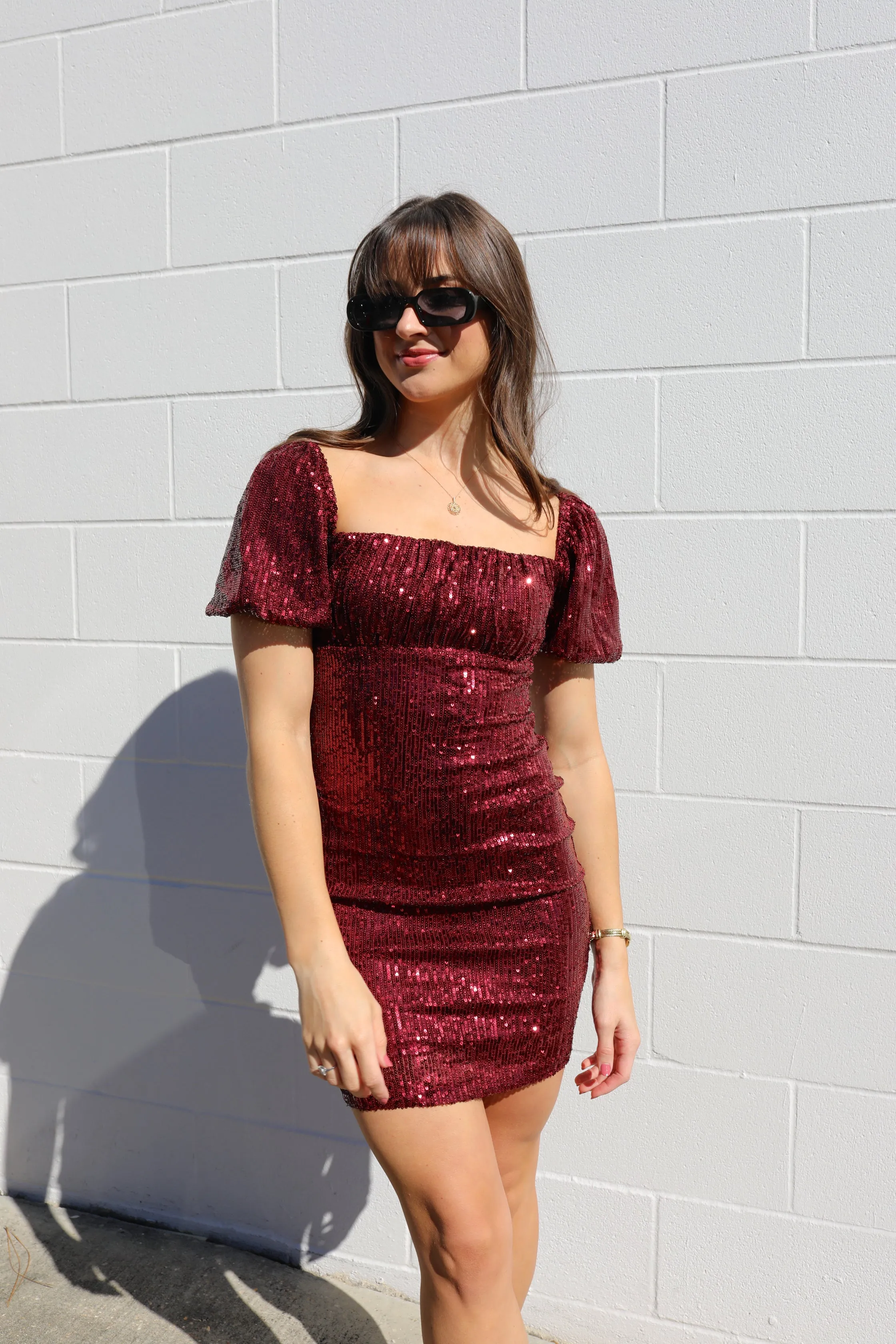 SIZE LARGE Miss Merlot Sequin Dress