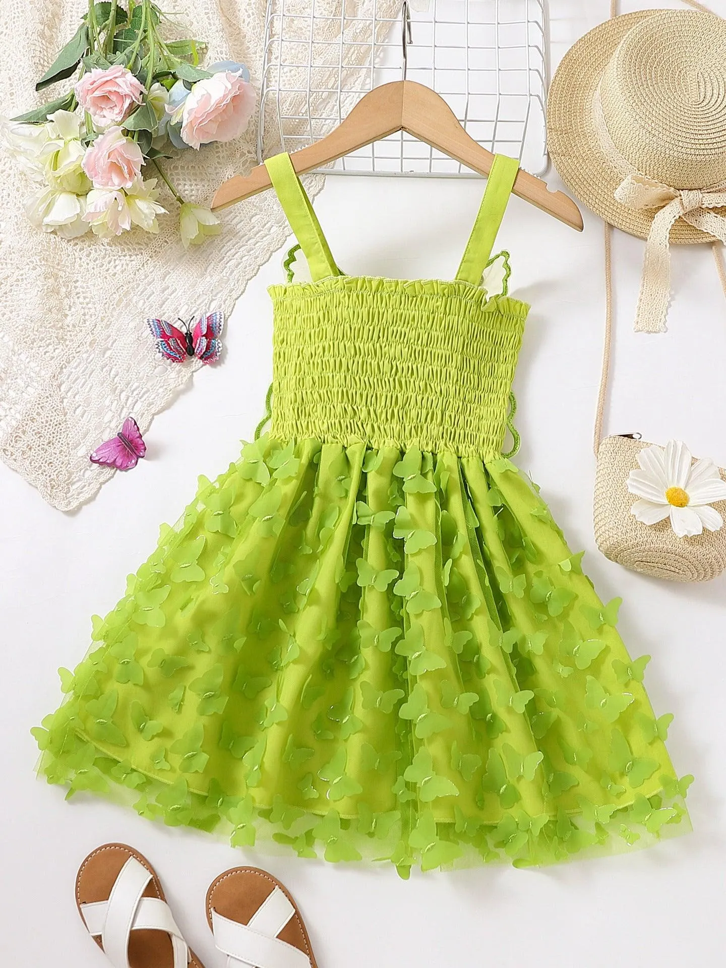 Sling Skirt with Fence Fashion Butterfly Gauze Princess Skirt Beach Holiday Wear