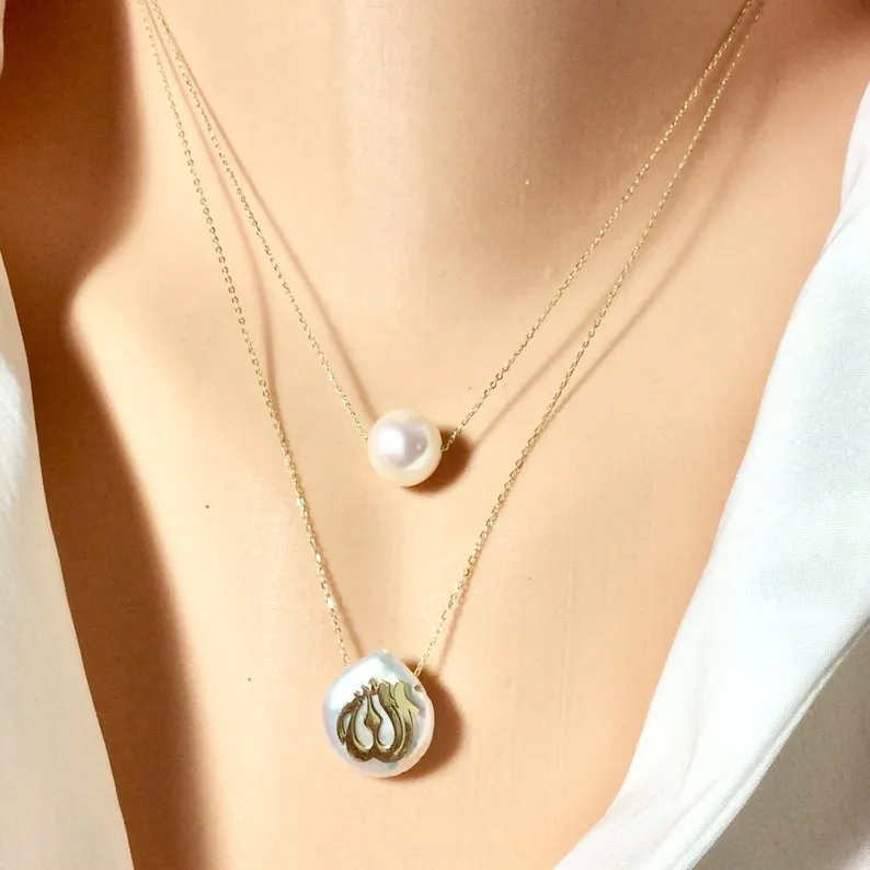 Solid Gold 18k Coin Pearl Allah Pendant, 18inches Long, Minimalist Necklace