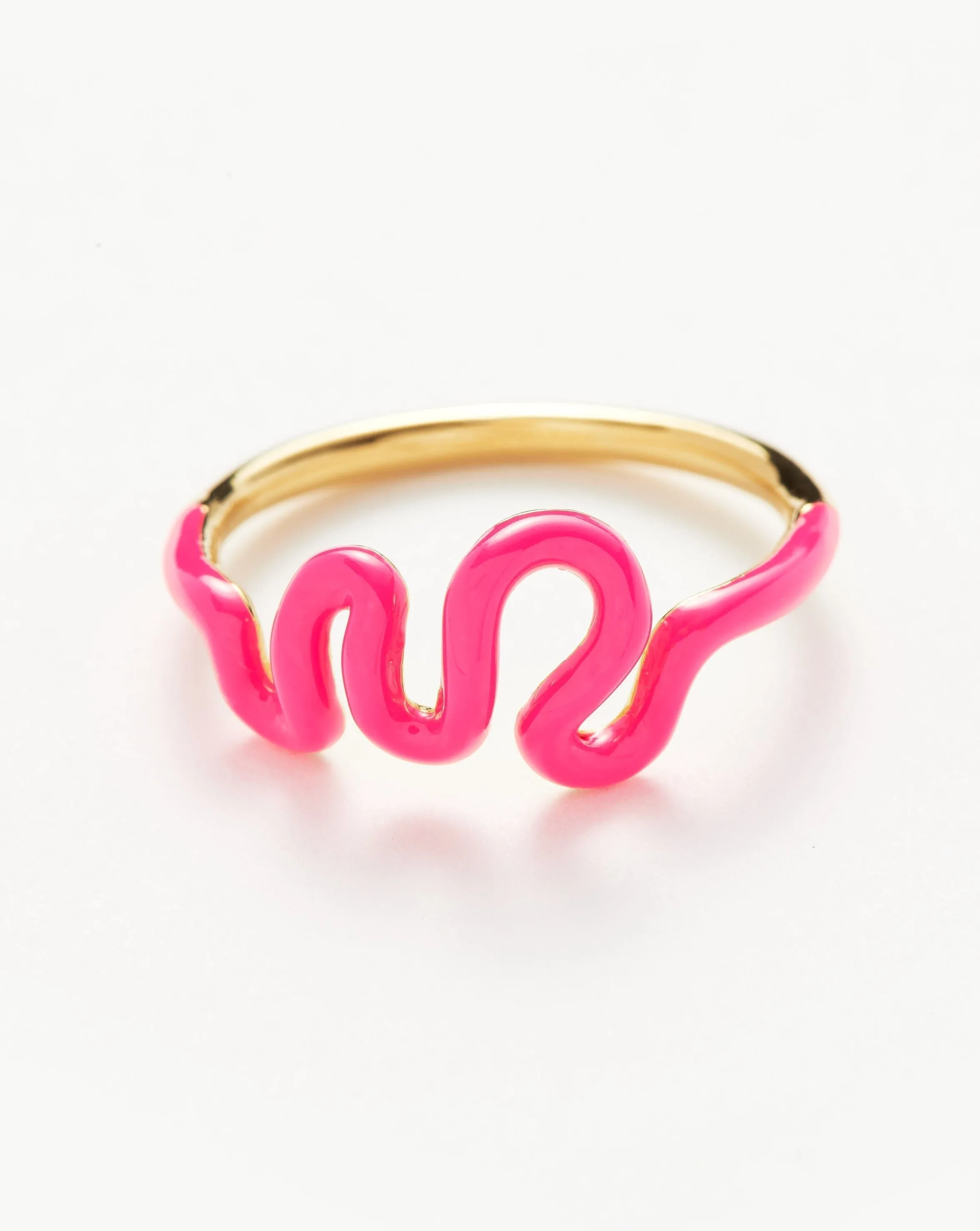 Squiggle Wavy Enamel Stacking Ring | 18ct Gold Plated Vermeil/Hot Pink