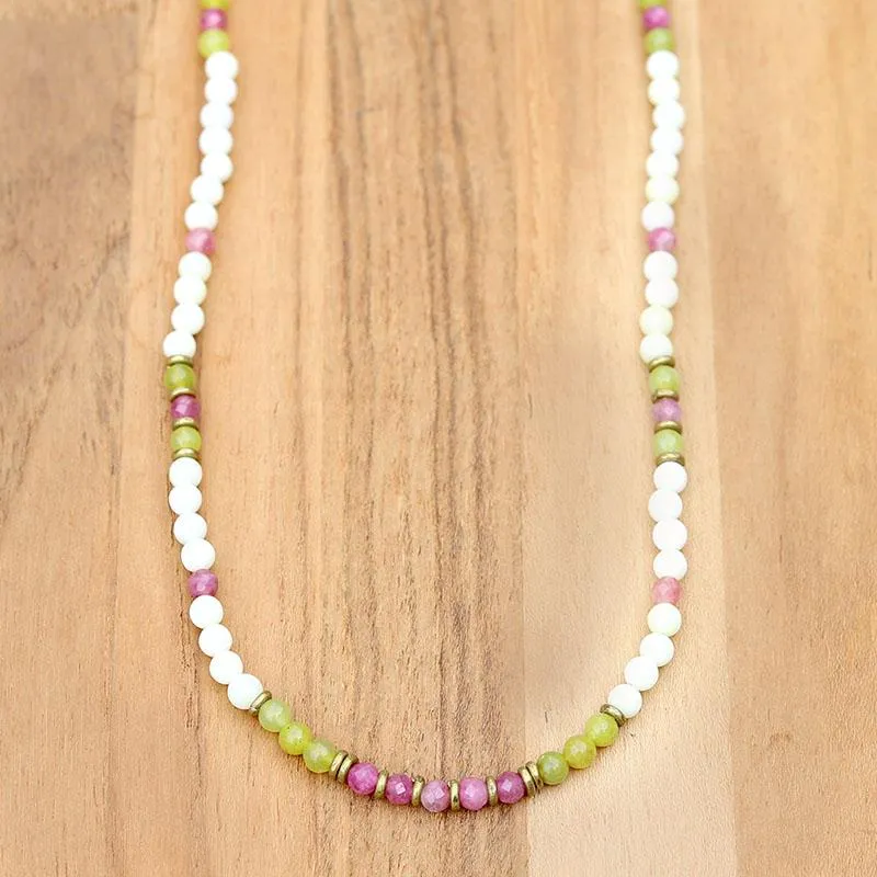 Summer Luck Jade and Pink Tourmaline Delicate Necklace *Final Sale*