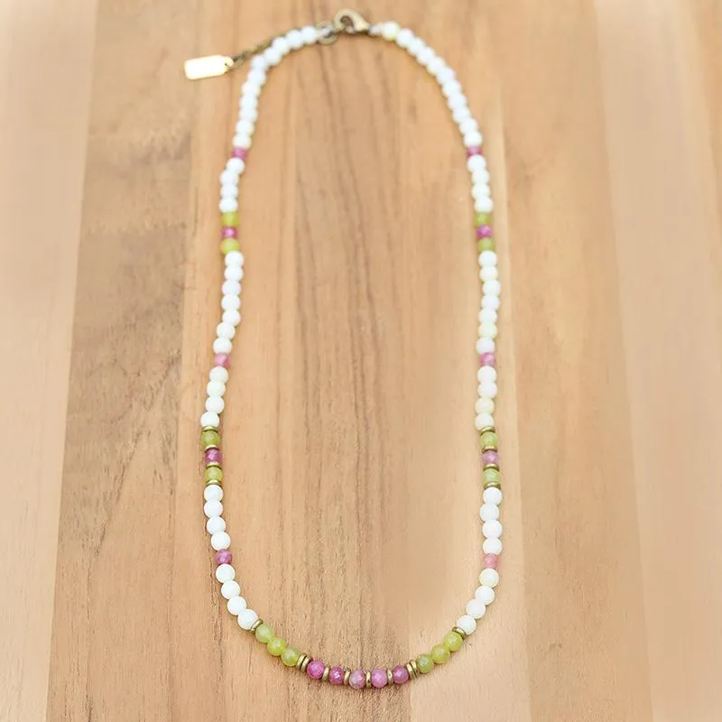 Summer Luck Jade and Pink Tourmaline Delicate Necklace *Final Sale*