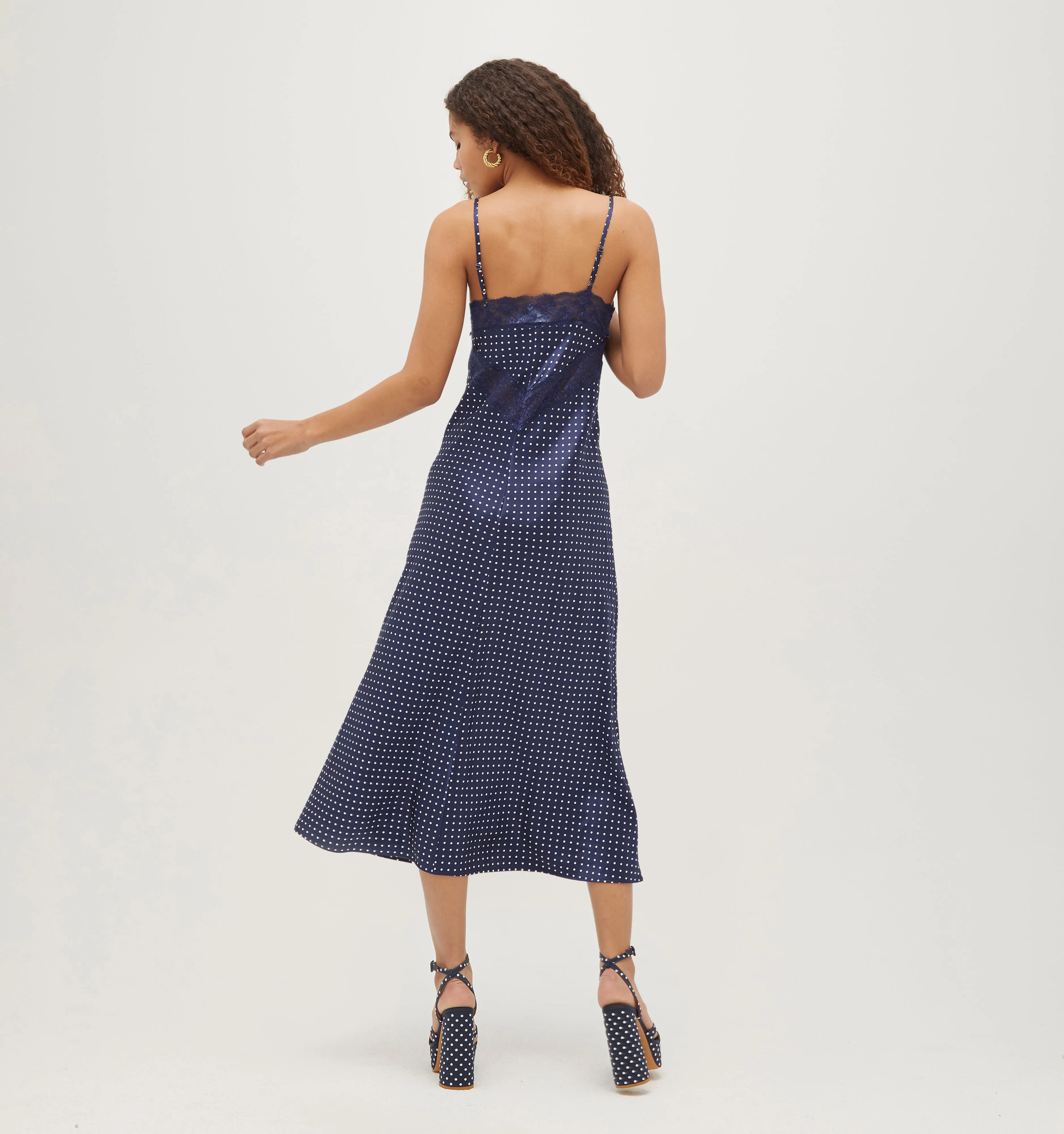 The Ida Dress - Navy Polka Dot Silk