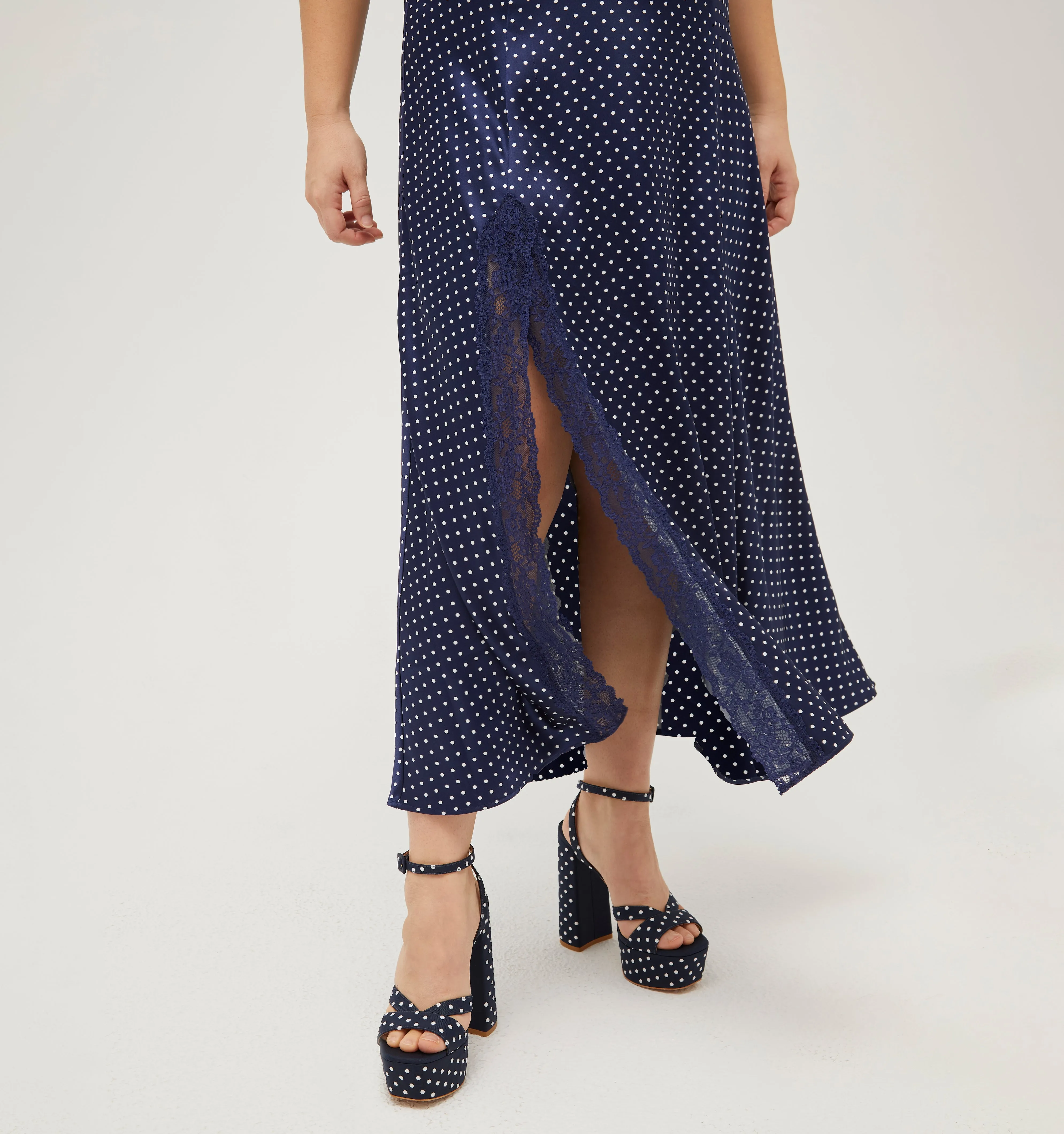 The Ida Dress - Navy Polka Dot Silk