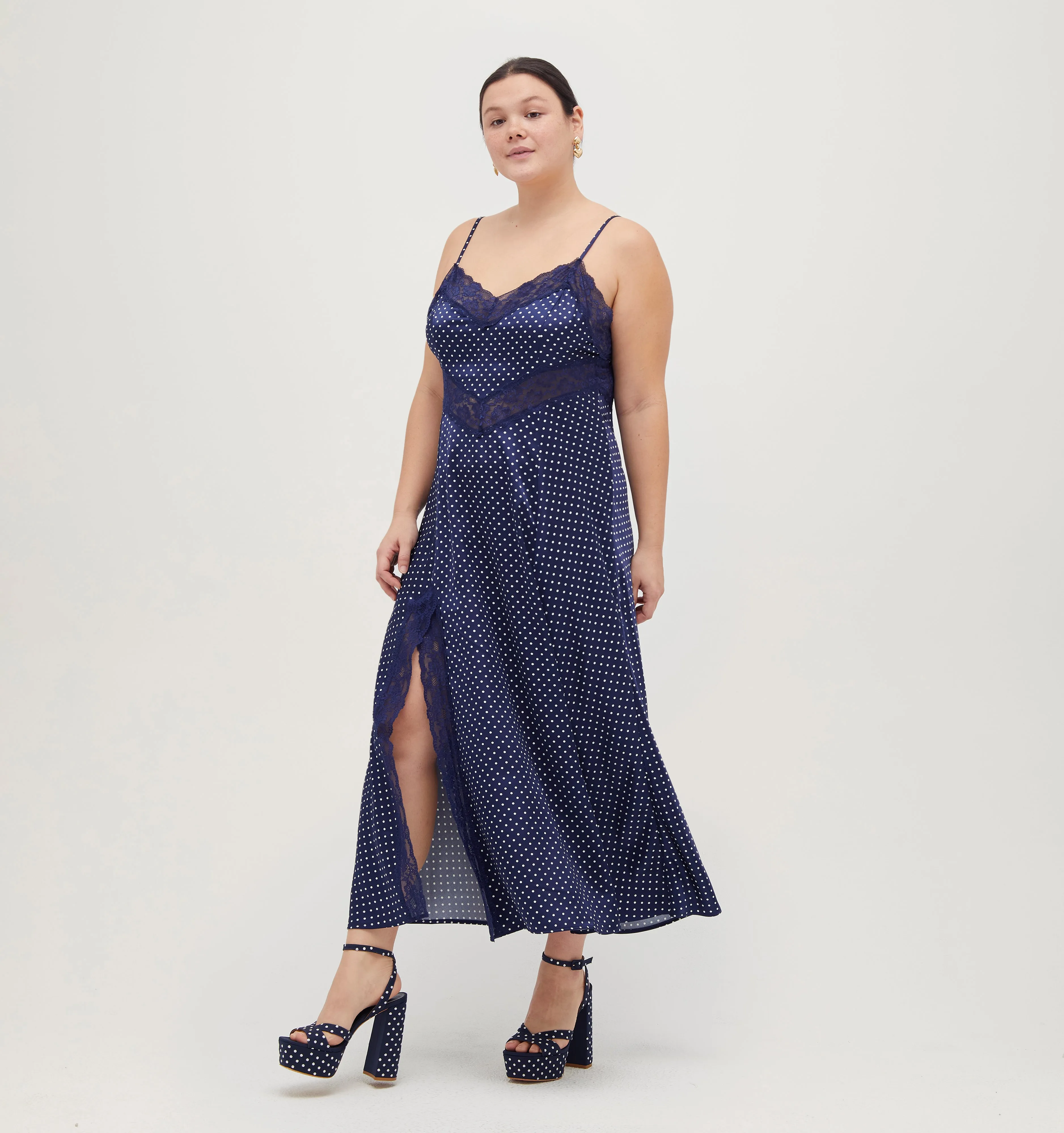 The Ida Dress - Navy Polka Dot Silk