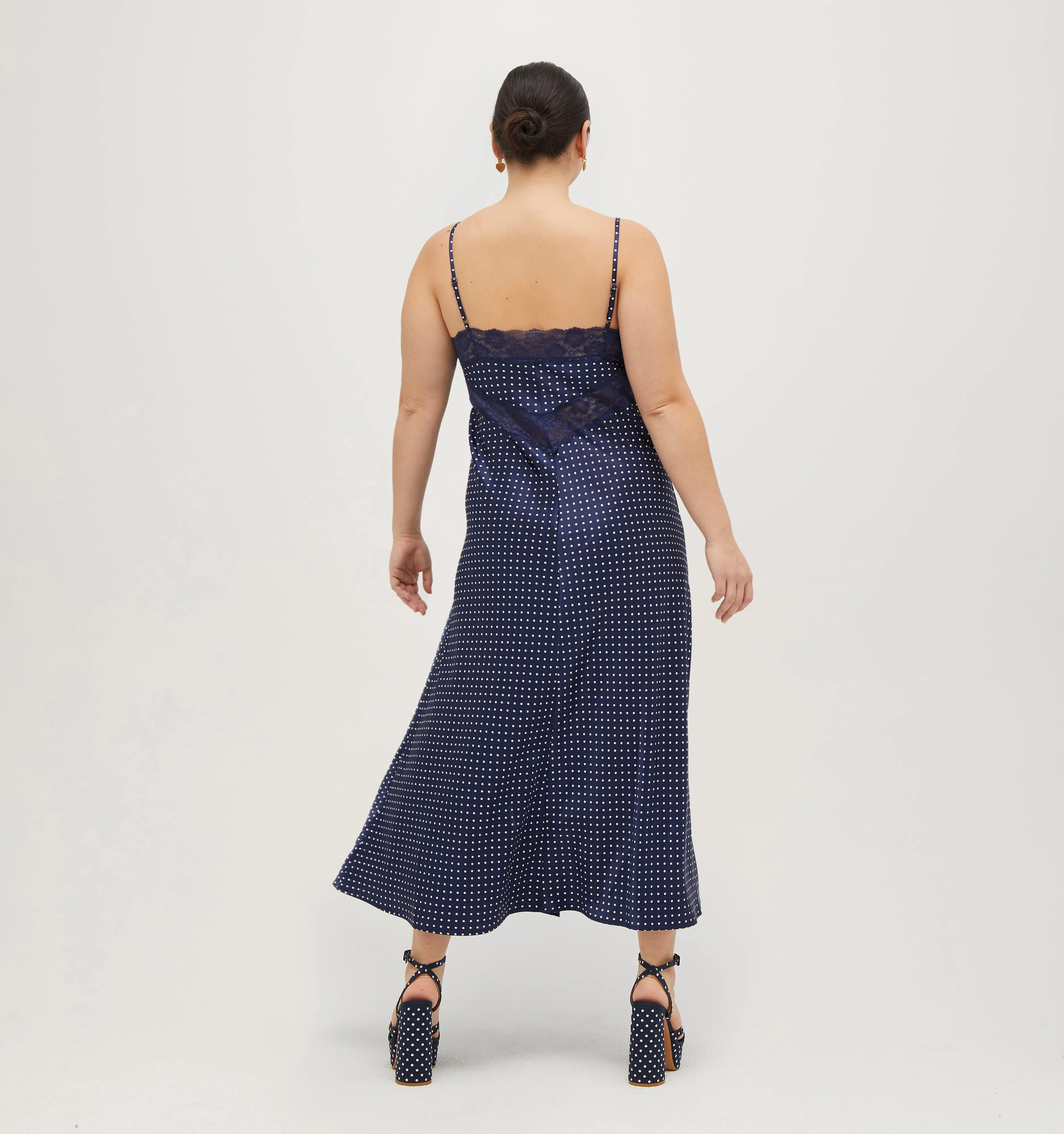 The Ida Dress - Navy Polka Dot Silk