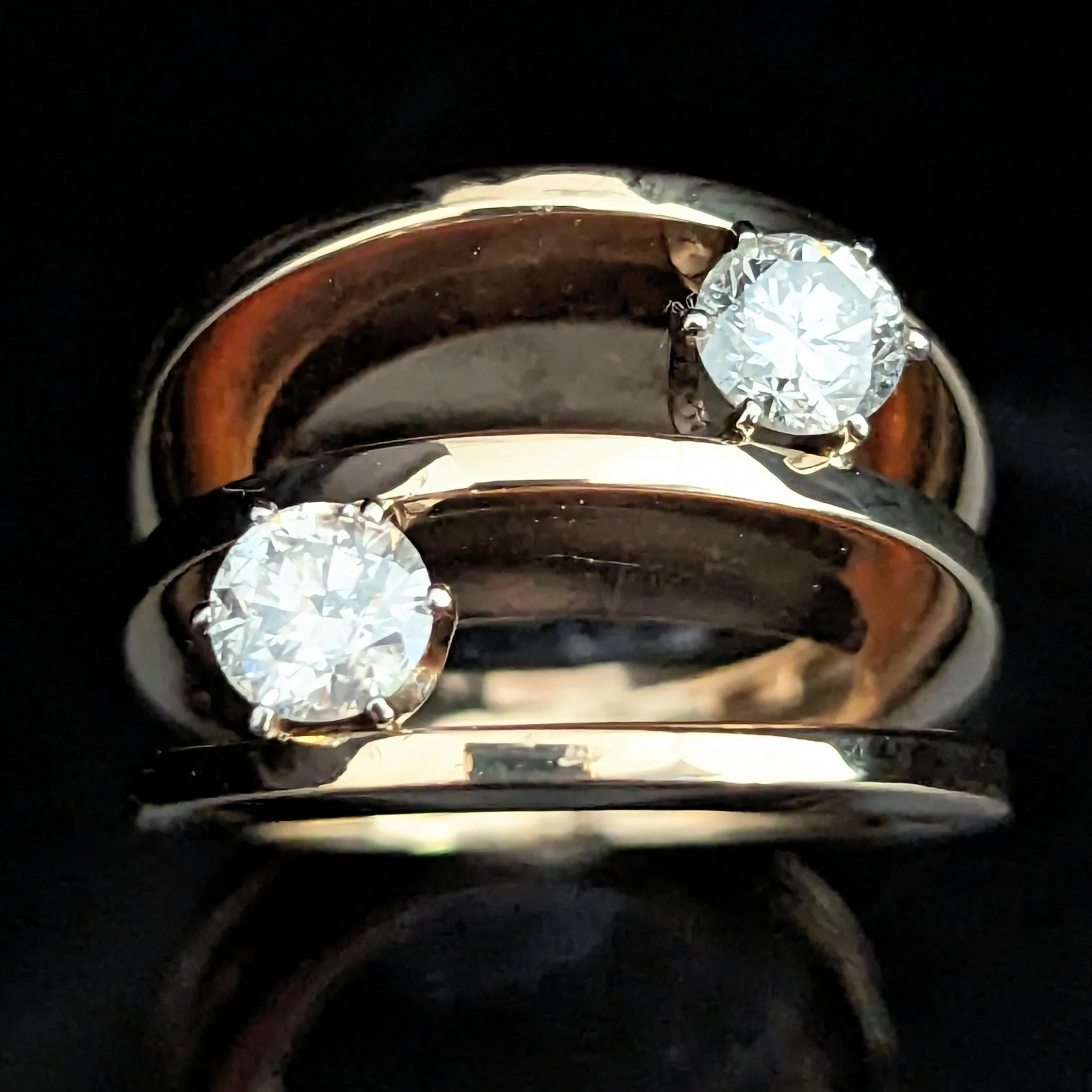 The Vienna - 1970s Diamonds Gold Modernistic Cocktail Ring