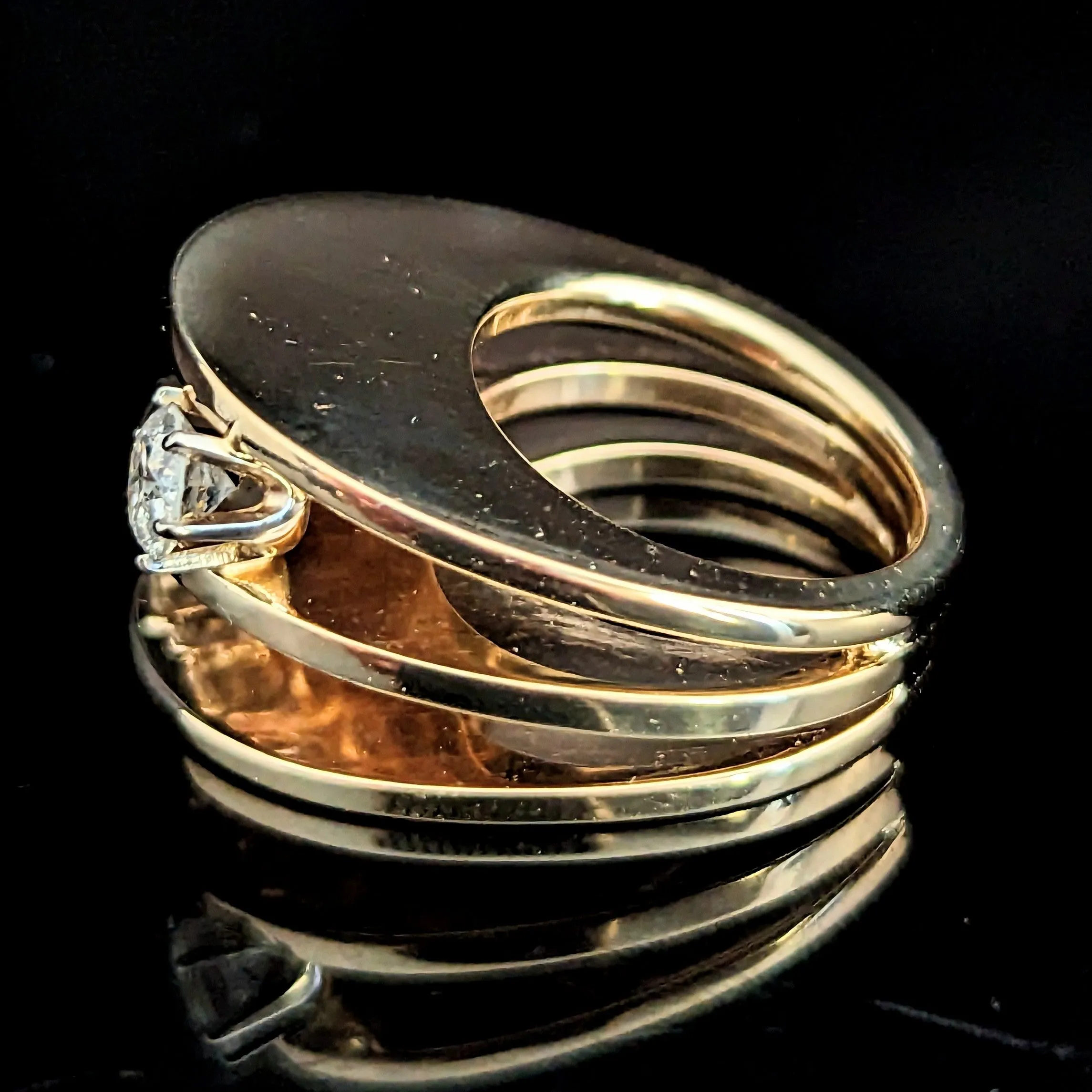 The Vienna - 1970s Diamonds Gold Modernistic Cocktail Ring