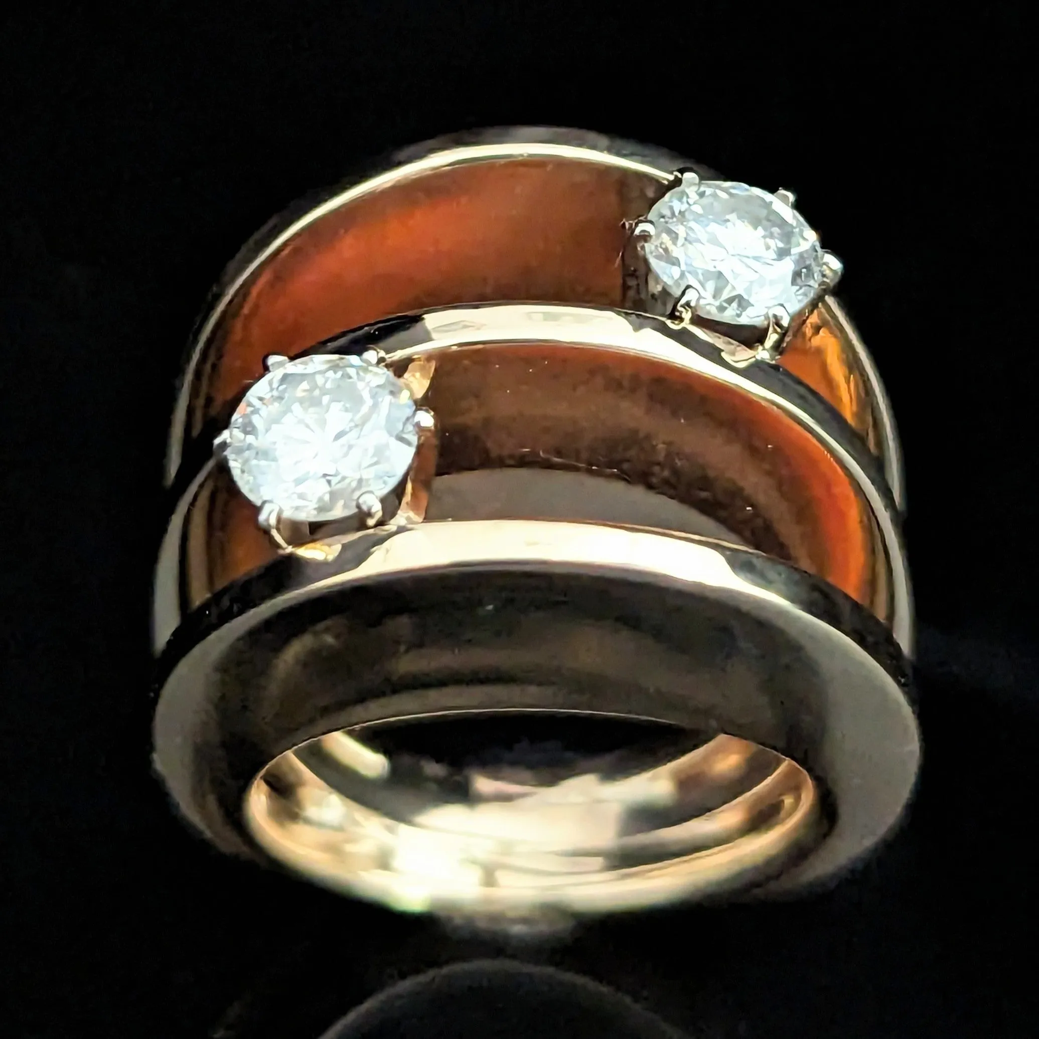 The Vienna - 1970s Diamonds Gold Modernistic Cocktail Ring