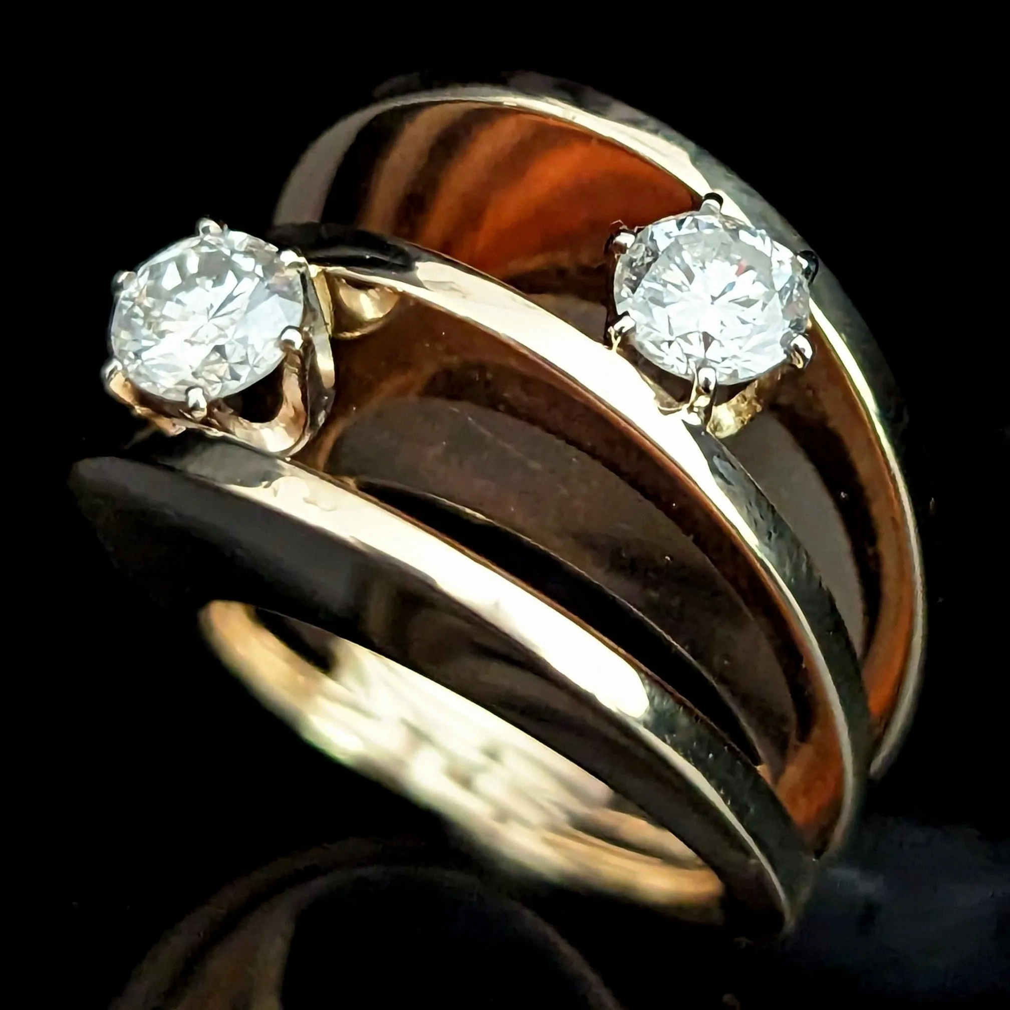 The Vienna - 1970s Diamonds Gold Modernistic Cocktail Ring