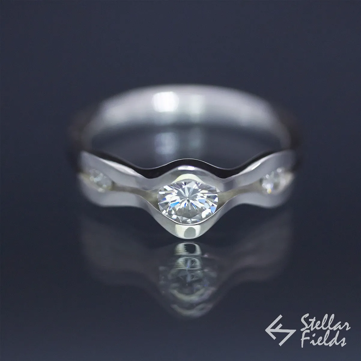 Three Stone Forever One Moissanite Wave Engagement Ring