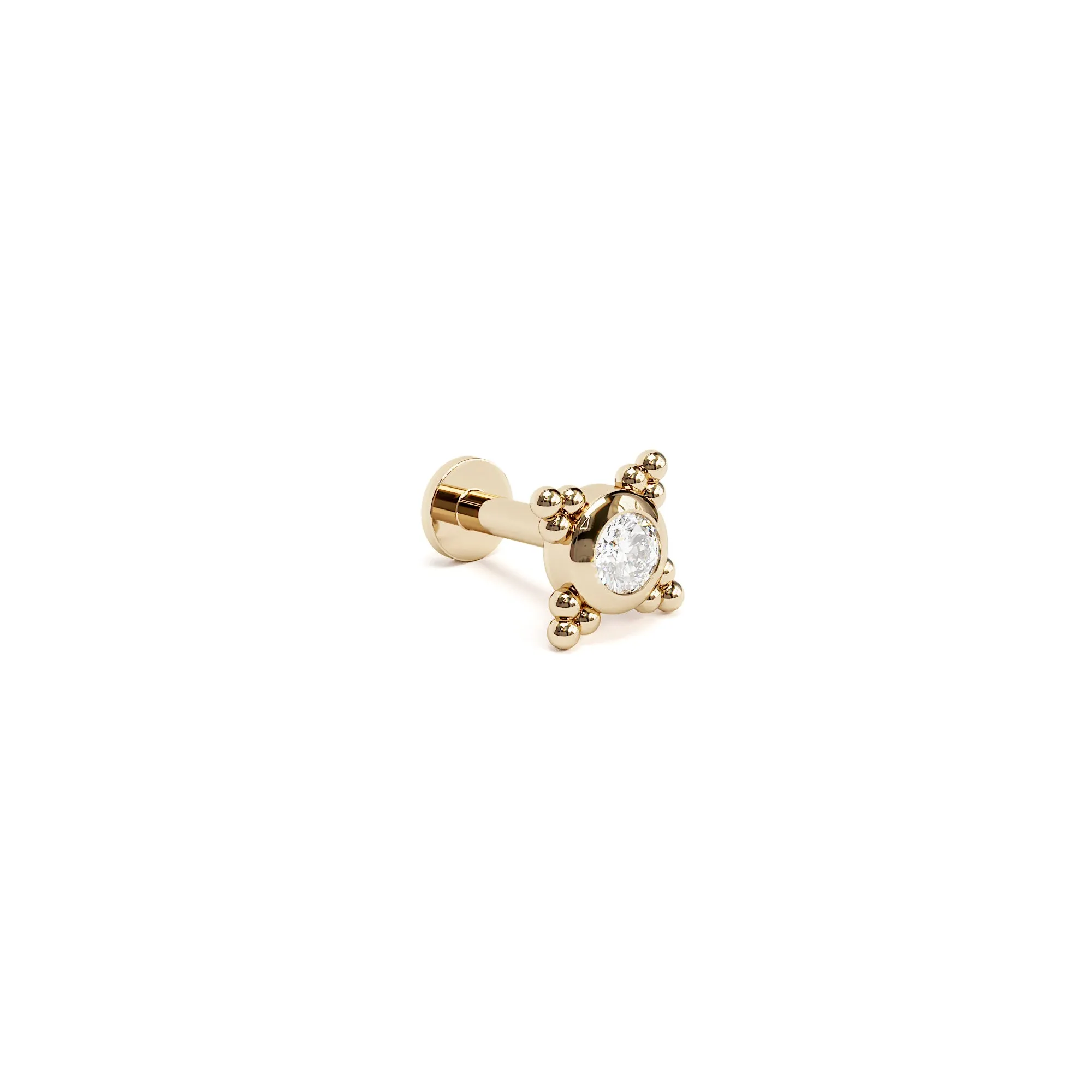 Tiny 14K Gold Diamond Beaded Stud