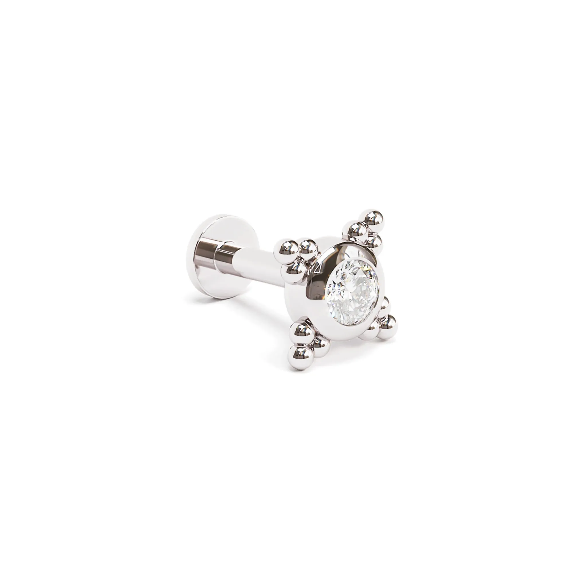 Tiny 14K Gold Diamond Beaded Stud