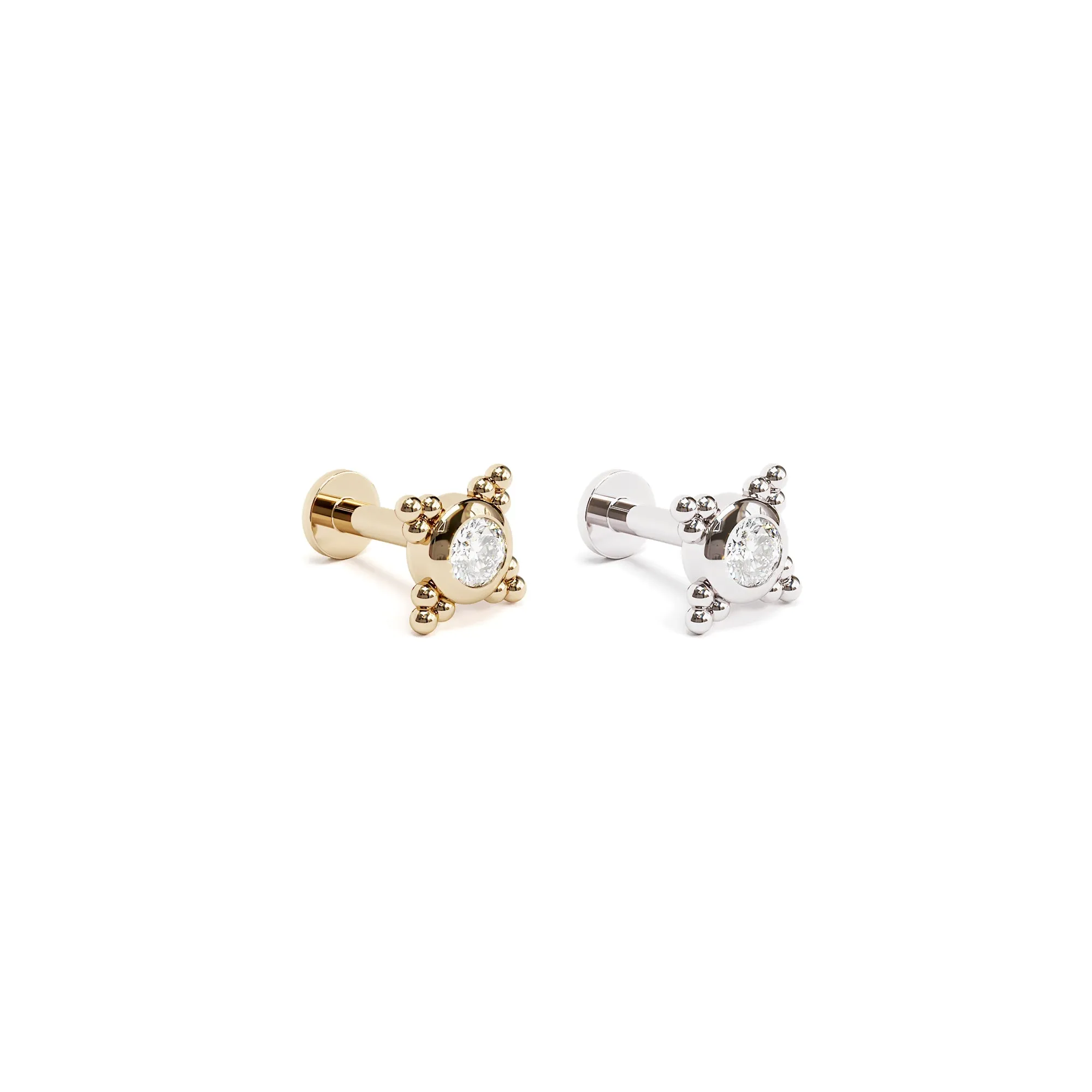 Tiny 14K Gold Diamond Beaded Stud