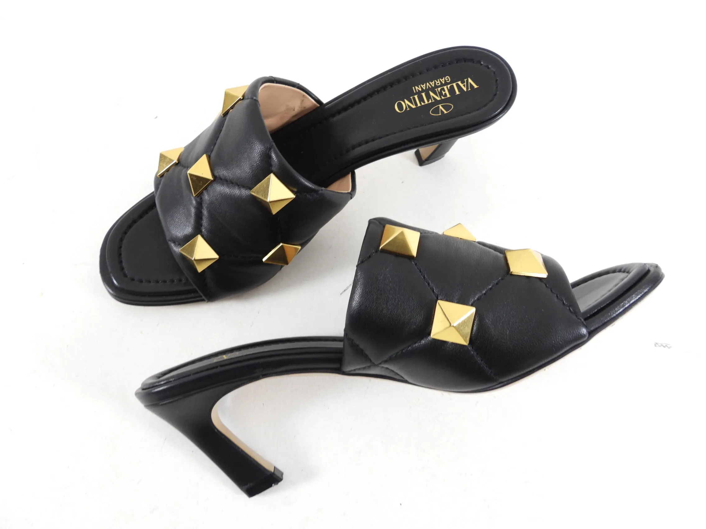 Valentino Black Leather Roman Stud Mule - USA 7.5