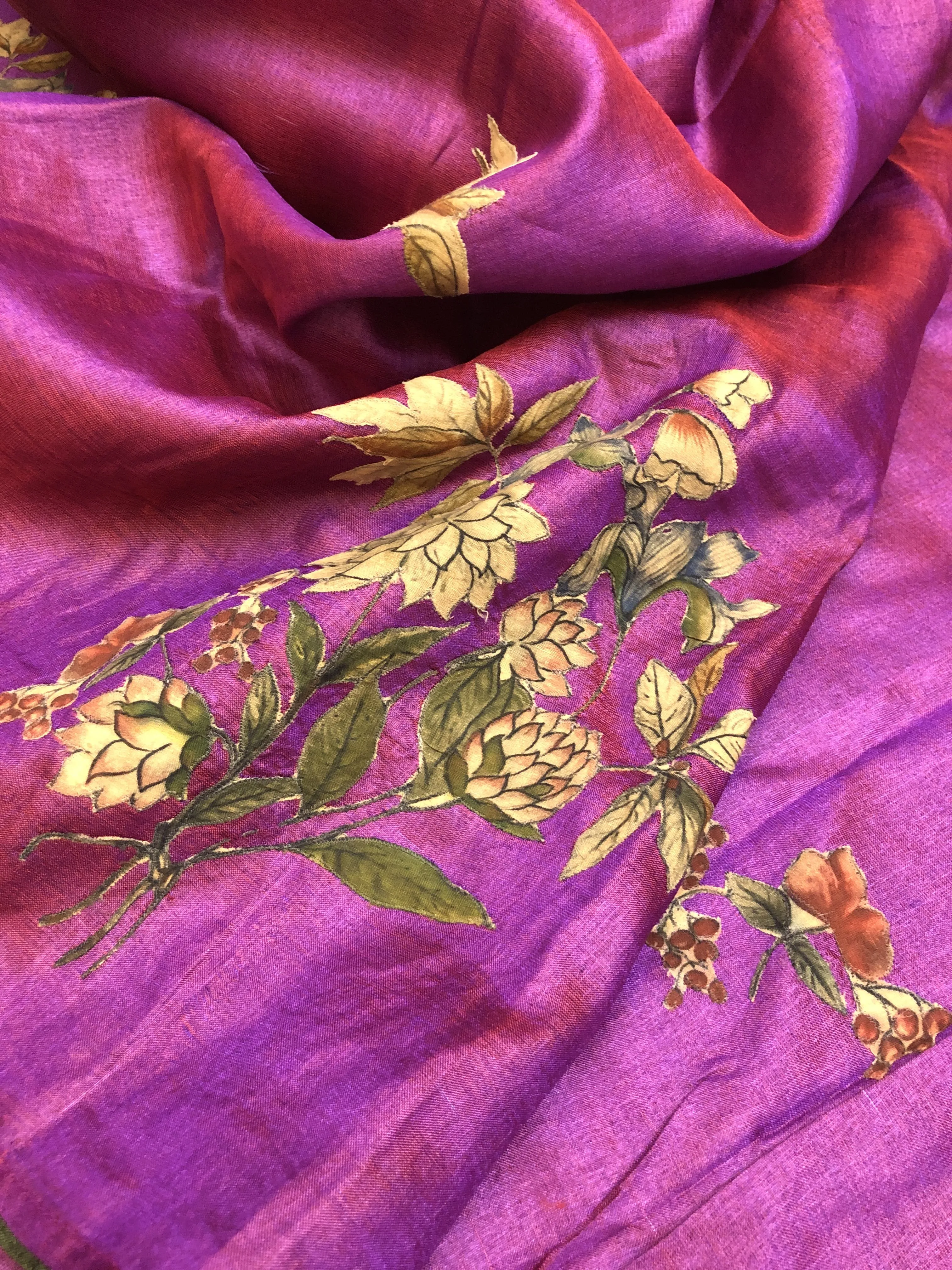 Violet Color Tussar Silk Saree with Kalamkari Patch Work