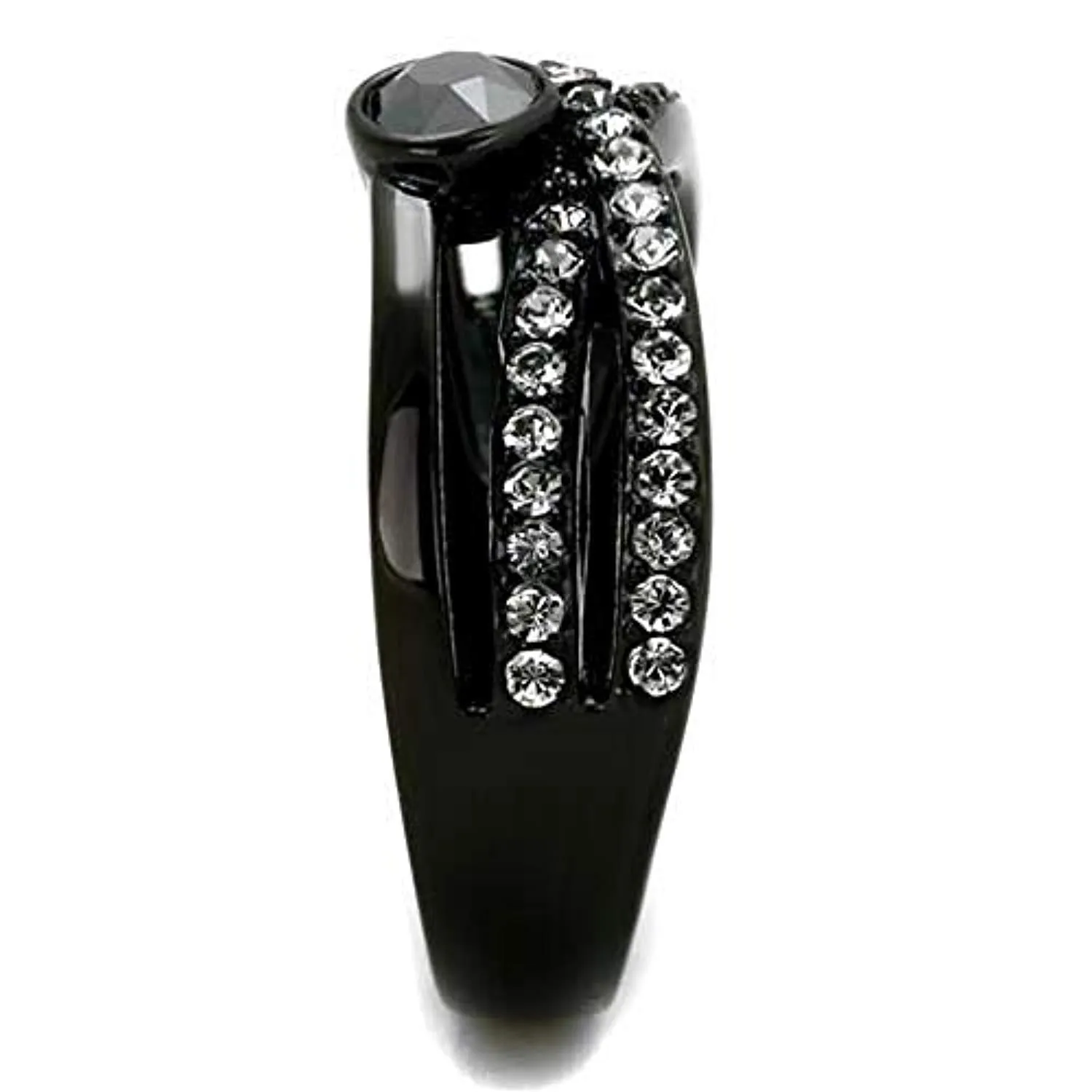 WildKlass Stainless Steel Ring IP Black Women Top Grade Crystal Hematite