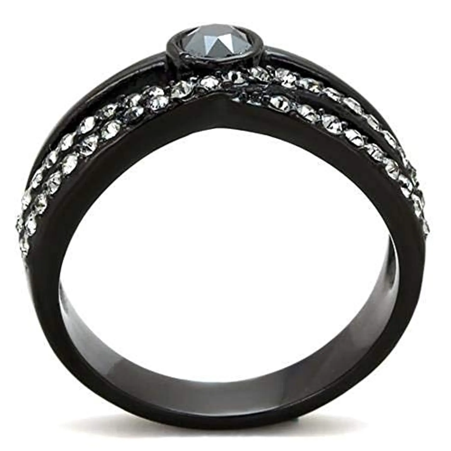 WildKlass Stainless Steel Ring IP Black Women Top Grade Crystal Hematite