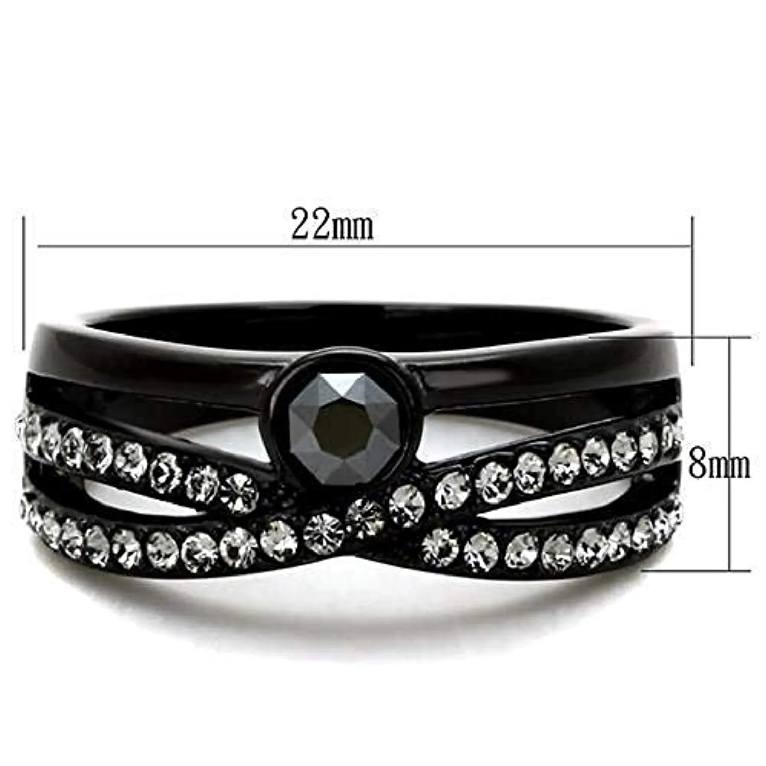 WildKlass Stainless Steel Ring IP Black Women Top Grade Crystal Hematite