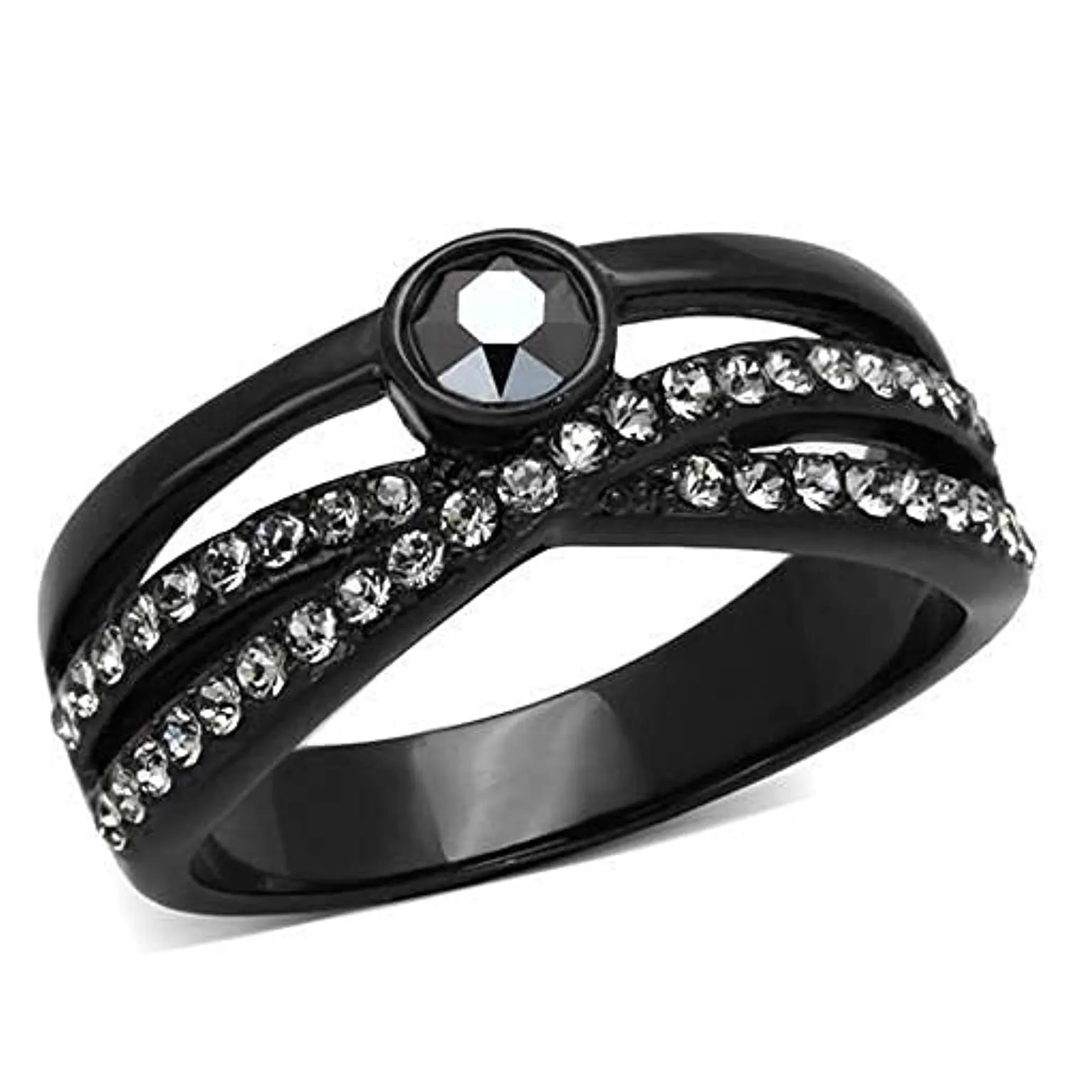 WildKlass Stainless Steel Ring IP Black Women Top Grade Crystal Hematite