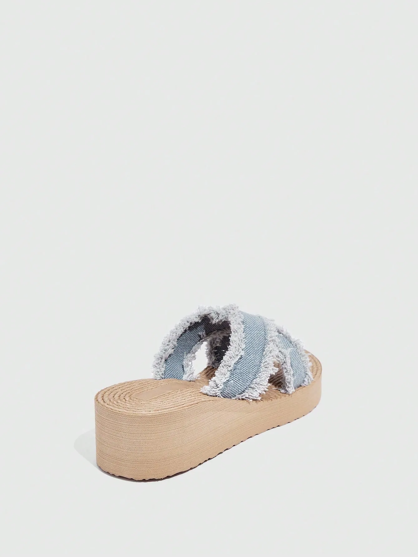 Women Criss Cross Raw Trim Slides, Vacation Summer Denim Slippers