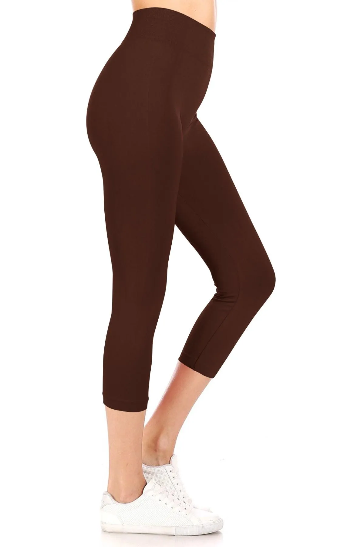 Women's Casual High Waist Solid Seamless Capri Leggings