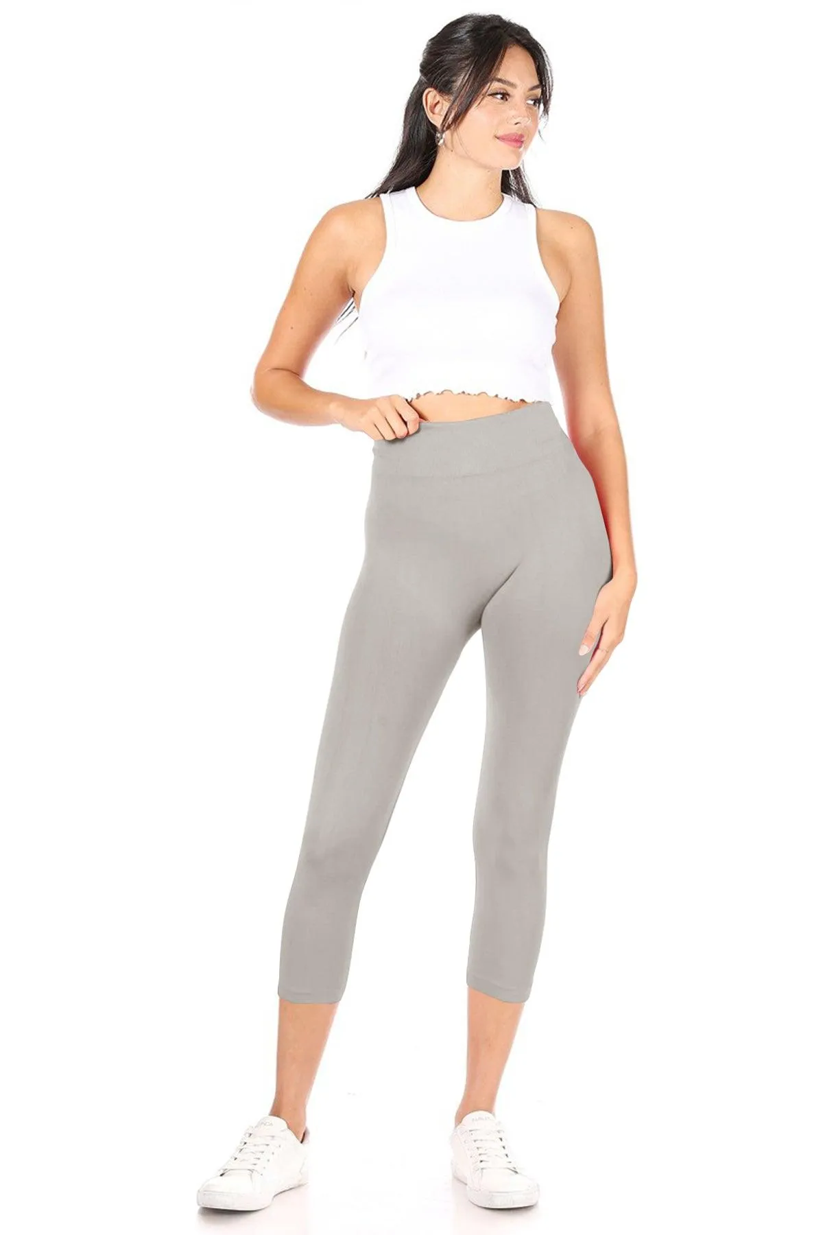 Women's Casual High Waist Solid Seamless Capri Leggings