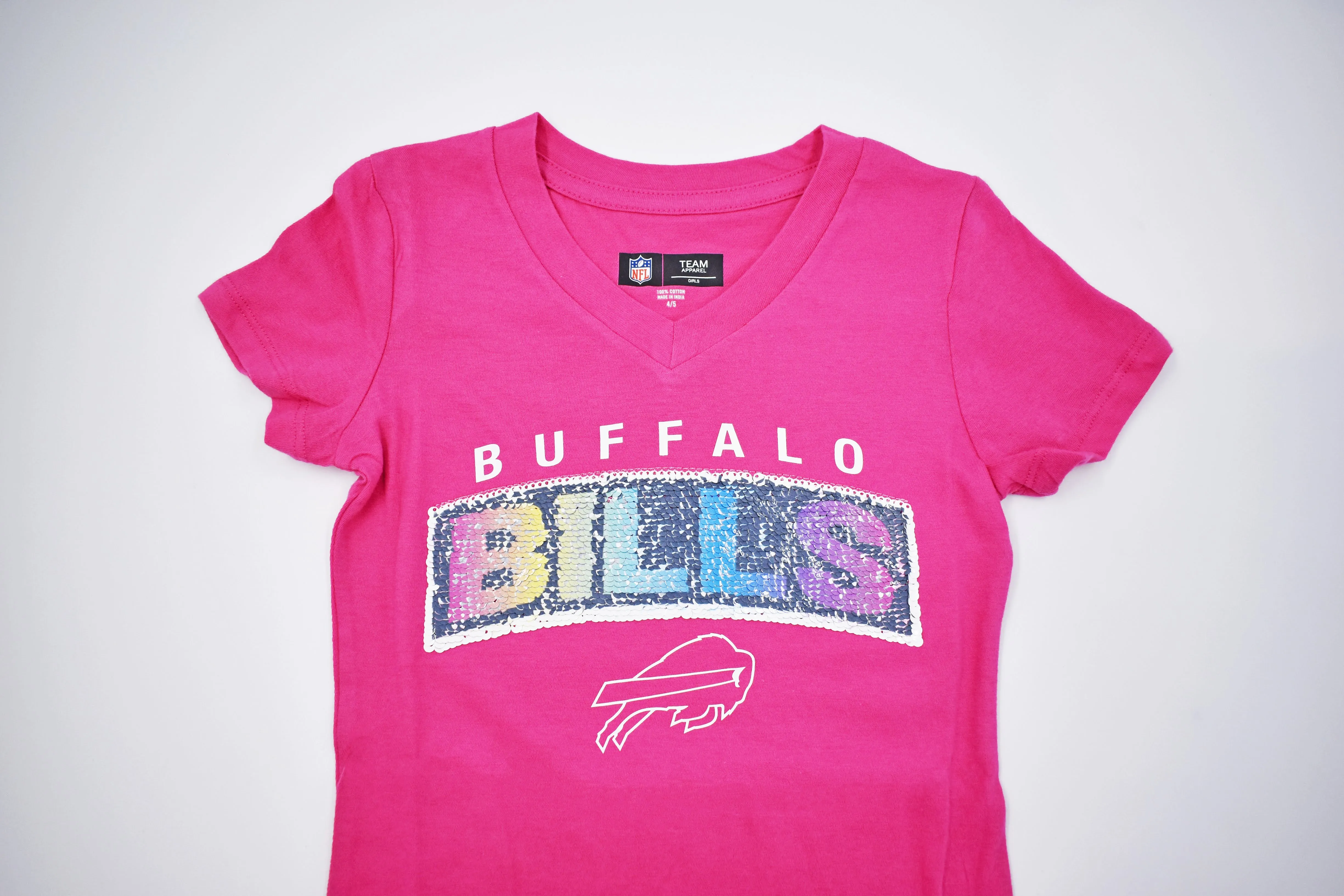 Youth Buffalo Bills Pink With Rainbow Sequin Short Sleeve Shirt